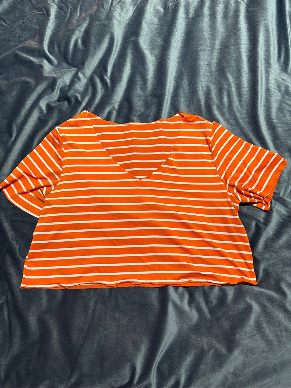 SHEIN Orange & White Striped V-Neck Crop Top